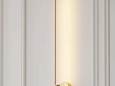 Modern Gold Wall Sconce With Soft Lighting On White Paneled Wall 3d model