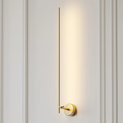 Modern Gold Wall Sconce With Soft Lighting On White Paneled Wall 3d model