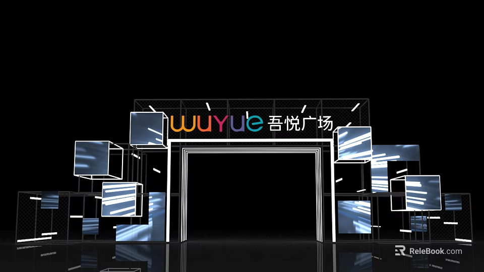 WUYUe Plaza Modern Event Entrance With Illuminated Square Panels And Decorative Design 3d model 