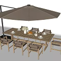 Outdoor Wooden Table and Chair Set With Umbrella And Dining Decorations
