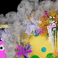 Colorful Photo Check In Spot With Pink Cartoon Shapes Green Plants Smoke Effect And Arch