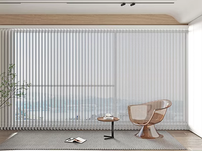 Modern Interior Leisure Chair With Vertical Blinds Small Table Rug Plant And Scenic View 3d model
