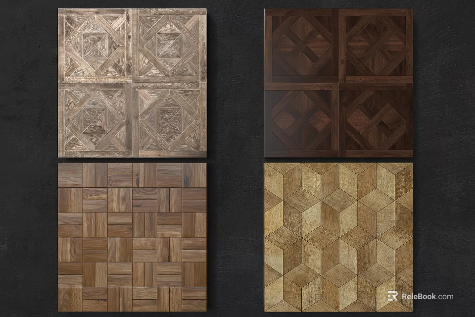 Stylish Wooden Flooring With Intricate Parquet Patterns And Various Decorative Designs 3d model 