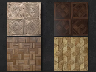 Stylish Wooden Flooring With Intricate Parquet Patterns And Various Decorative Designs 3d model