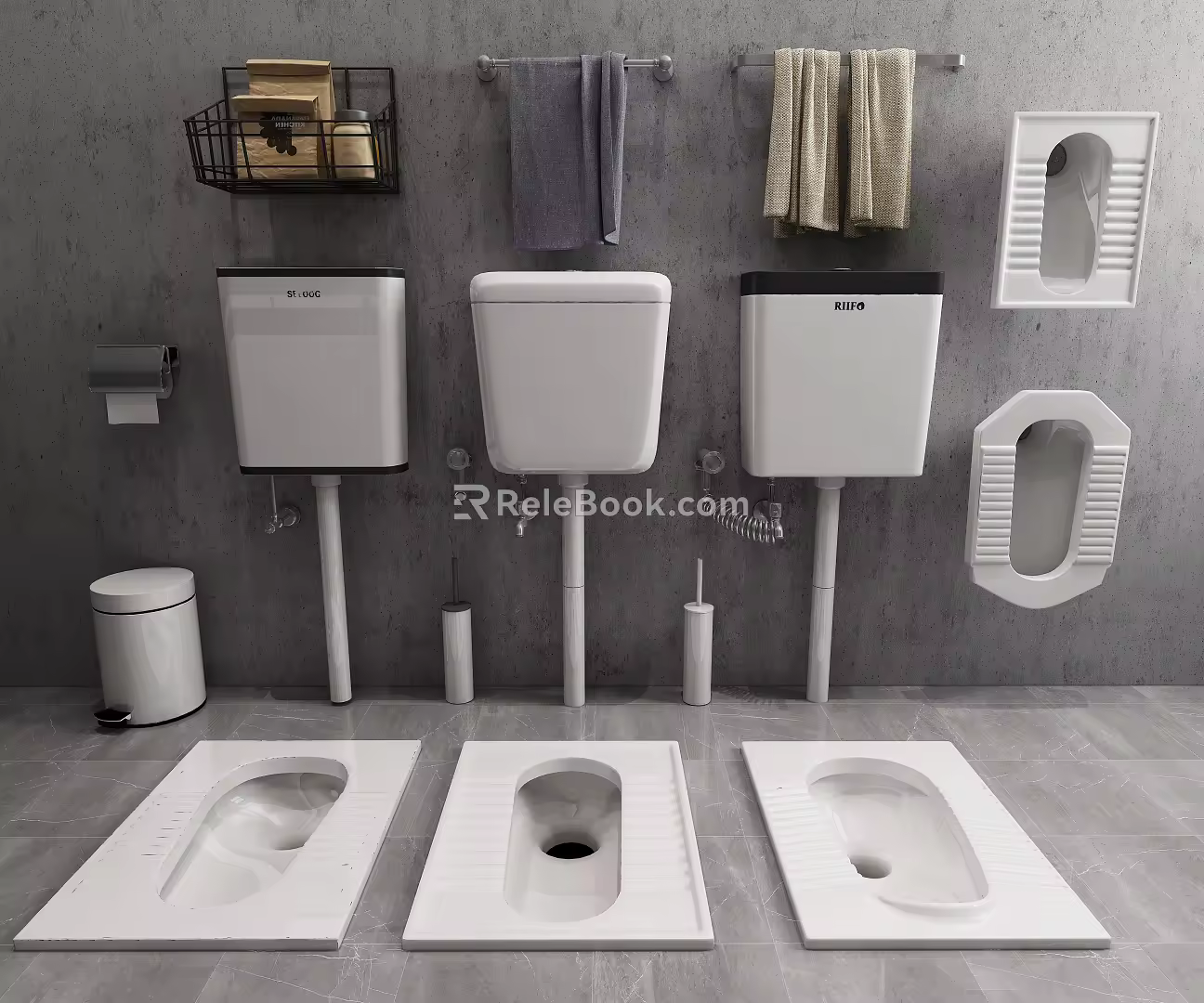 Modern squatting toilet squatting toilet suction bucket flushing tank squatting toilet squatting pit squatting toilet trash can water tank 3d model