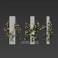 Floral Decoration Design With White Pillars Wrapped Flowers And Hanging Greenery