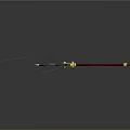 Polearm Weapon With Green Lightning Effects Red Pole Yellow Accent And Black Blade