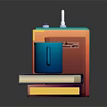 Vintage Blue Radio With Stacked Books And Blue Mug On Dark Surface