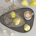 Elegant Decorative Ornaments Set With Yellow Pears Vase Tray Coffee Cup Brass Candle Holders Books