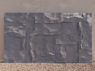 Rustic Gray Stone Building Exterior Wall With Natural Textured Panel Mosaic Design 3d model