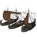 Ancient Sailing Ships With Weathered Sails Ornate Carvings And Wooden Hulls