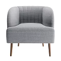 Modern Gray Upholstered Single Sofa With Curved Armrests And Brown Wooden Legs