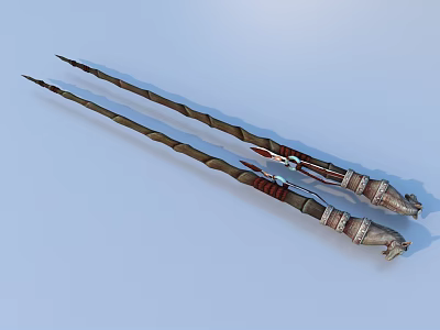 Two Elegant Decorative Wands With Intricate Carved Handles And Metal Accents 3d model