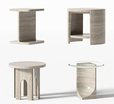 Modern Minimalist Side Tables With Wooden And Glass Tops In Different Designs 3d model