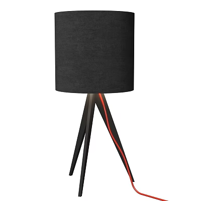 Modern Dark Fabric Lampshade Floor Lamp With Tripod Base And Red Accent Lines 3d model