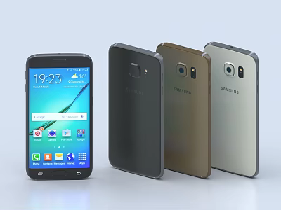 Samsung Smartphones In Black Gold Silver With Front Display Showing Time Weather And App Icons 3d model