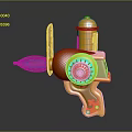 Orange And Brown Toy Gun Design With Transparent Barrel Circular Dial And Yellow Top