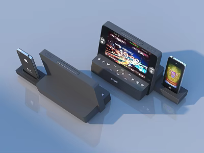 Modern Charging Station With Mobile Phones And Digital Display Screen 3d model
