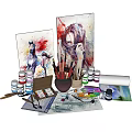 Professional Painting Art Supplies Set With Artworks Brushes Jars Easel And Canvas Rolls