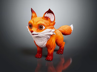 Cute 3D Fox Character With Orange Fur White Chest And Big Eyes 3d model