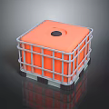 Orange Cube Shaped Container With Gray Metal Frame Top Circular Hole And Wheels 3d model