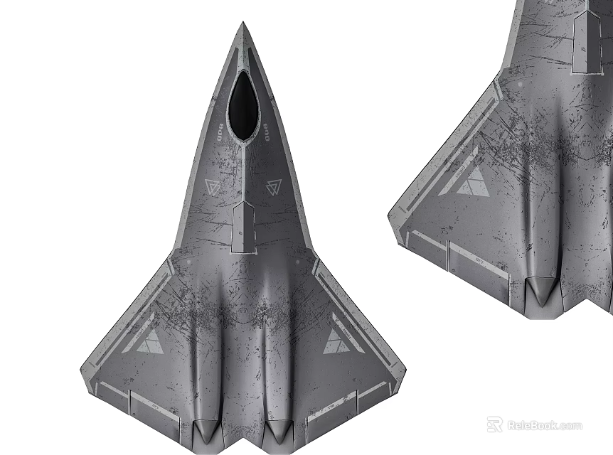 Military Gray Fighter Jet Front And Side Views With Triangular Wings Textured Surface 3d model