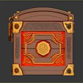 Ornate Red And Gold Treasure Chest With Carved Decorations And Metal Lock