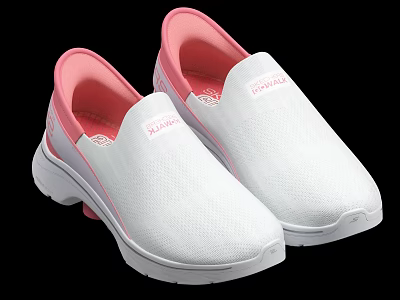 Skechers White Slip On Shoes With Mesh Upper Pink Lining And Comfortable White Sole 3d model