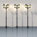 Vintage Black Street Lamps With Retro Design Multiple Lanterns On Smooth Floor