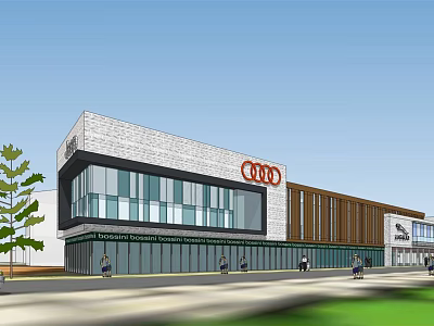 Modern Commercial Complex With Glass Curtain Wall And Pedestrian Walkway Design 3d model