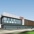 Modern Commercial Complex With Glass Curtain Wall And Pedestrian Walkway Design