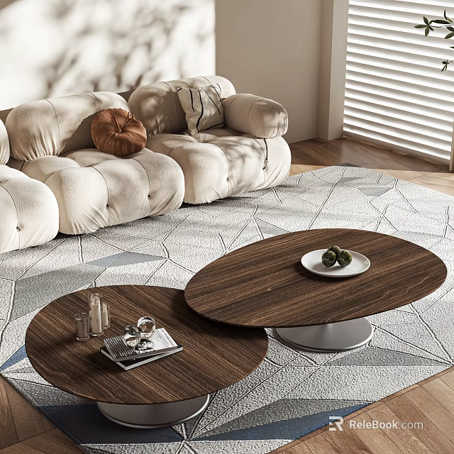 Modern Coffee Table In Sitting Room With Soft Sofa Geometric Rug Plate Glass And Magazine 3d model 