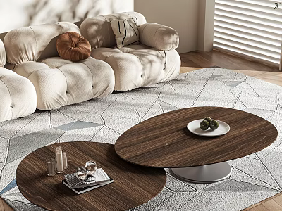 Modern Coffee Table In Sitting Room With Soft Sofa Geometric Rug Plate Glass And Magazine 3d model