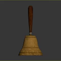 Golden Bell with Wooden Handle and Polished Brass Surface on Black Background