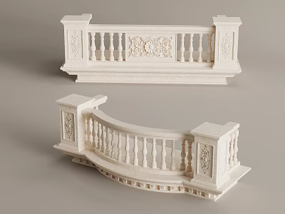 White Ornamental Balustrade Straight And Curved Designs With Intricate Carved Details 3d model