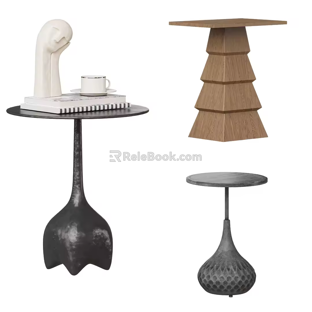 Middle ancient style side a few combination small round a few ornaments books small round table modern 3d model