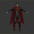 Superman Game Character In Red And Blue Suit With Red Cape Standing Arms Outstretched