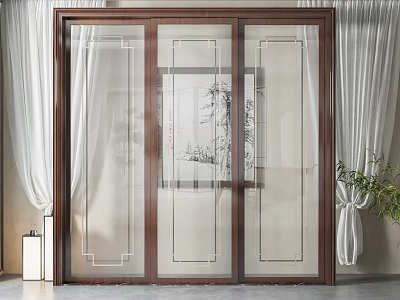 Elegant Wooden Frame Sliding Door With Clear Glass Panels For Modern Interior 3d model