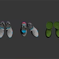 Everyday Life Footwear With Two Pairs Of Sneakers And Green Rain Boots