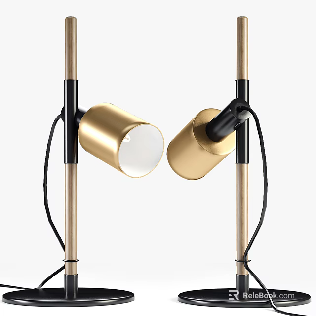 Modern Golden Table Lamp With Metal Pole And Black Accents Design 3d model 