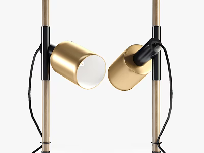 Modern Golden Table Lamp With Metal Pole And Black Accents Design 3d model