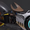 Futuristic Motorcycle With Glowing Blue Circular Lights And Orange Wheels Design Details