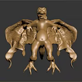 Golden Dragon Sculpture with Intricate Wings Claws and Mythical Design on Dark Reflective Surface