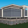 Modern Commercial Complex with Glass Curtain Walls Ground Floor Shops and Green Lawn