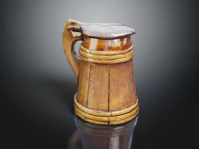 Electric Beer Mug With Wooden Finish Yellow Stripes And Reflective Black Surface 3d model