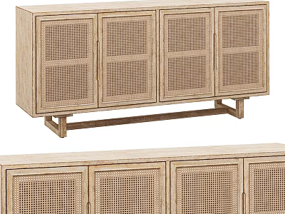 Stylish Wooden Entryway Side Cabinet With Rattan Doors And Elevated Legs Minimalist Design 3d model