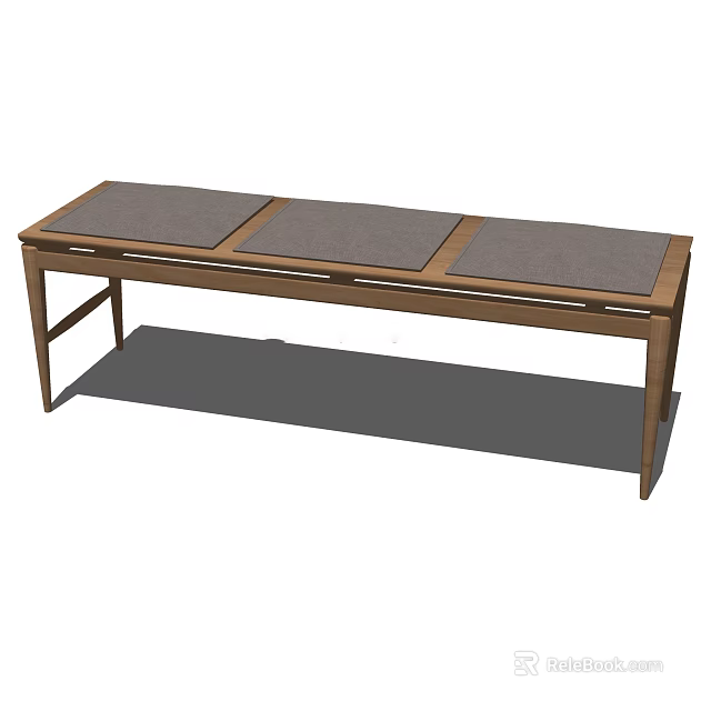 Modern Wooden Bench With Three Gray Cushions For Home Seating Area 3d model 