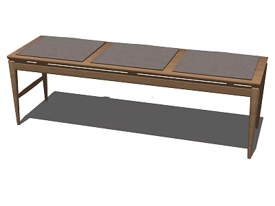 Modern Wooden Bench With Three Gray Cushions For Home Seating Area 3d model