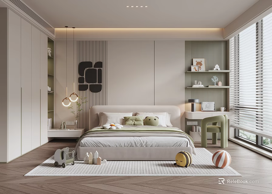 Modern Kids Room Interior With Bed Stuffed Toys Toy Car And Playful Decor 3d model 