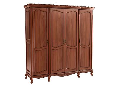 Classic Wooden Four Door Wardrobe With Intricate Carved Details And Decorative Design 3d model